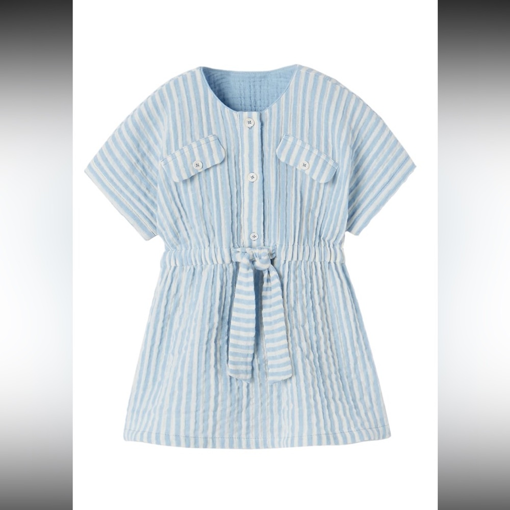 Zara Toddler Textured Stripe Cotton Linen Dress
